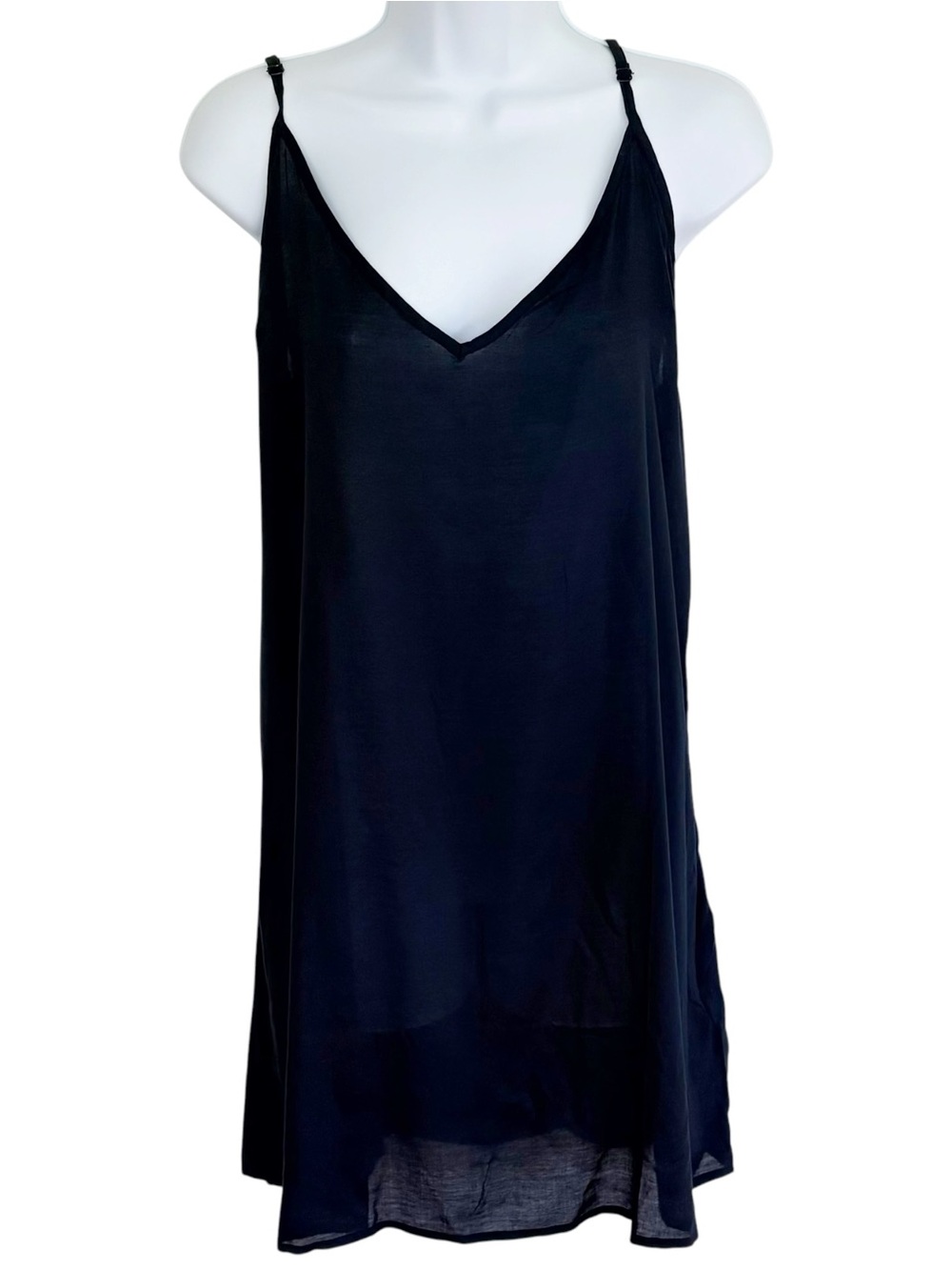 FARM RIO Black Sheer Slip Mini Dress 90s Minimalist Adjustable Straps XL